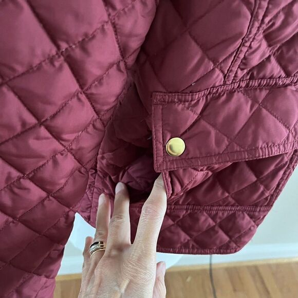 J Crew Quilted Barn Down Field Jacket XS Burgundy Chore Corduroy Collar Preppy - Picture 10 of 14